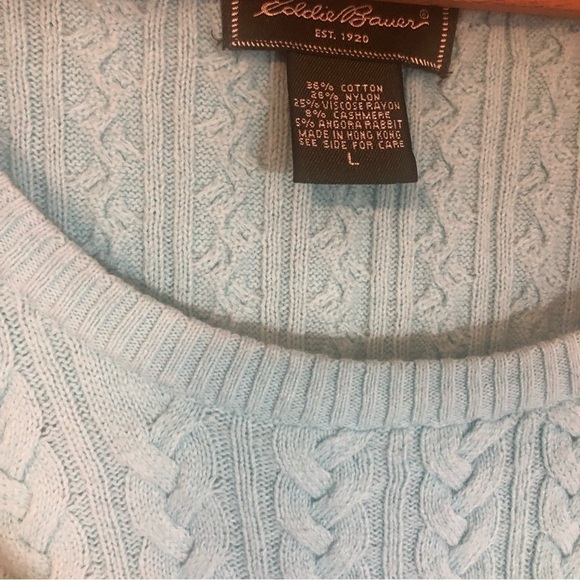 Eddie Bauer Teal Cable Knit Round Neck Sweater Size L - Picture 6 of 6